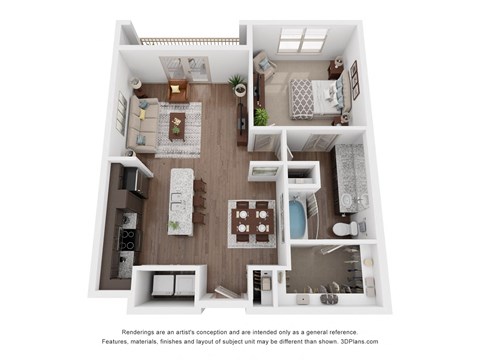 Floor plan for 1 bed, 1 bath, 760 sqft
